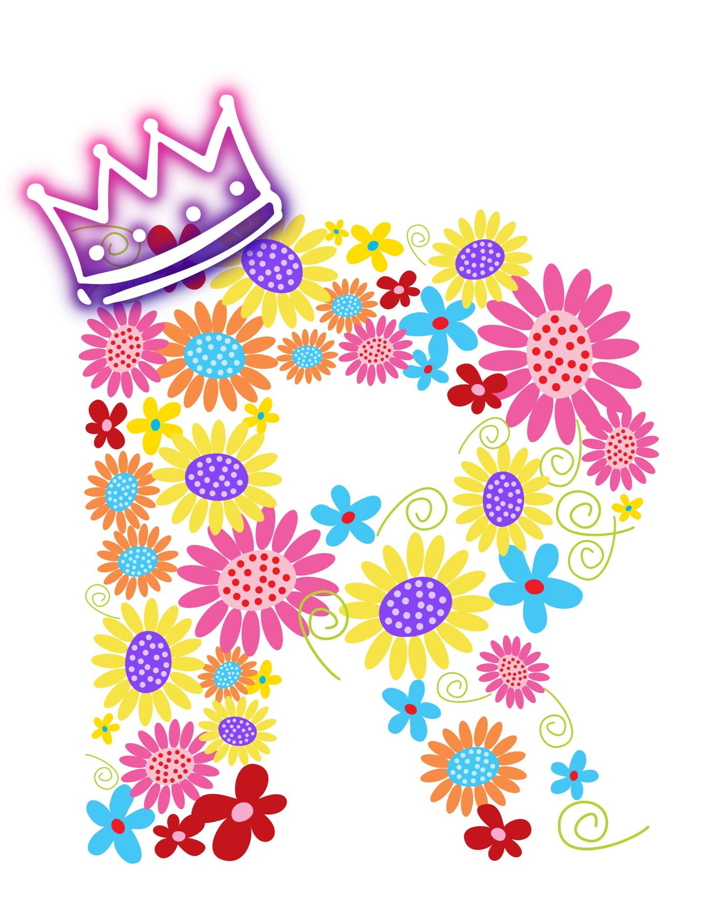 Women's Floral Alphabet R Crop Top Black by ZealforTee