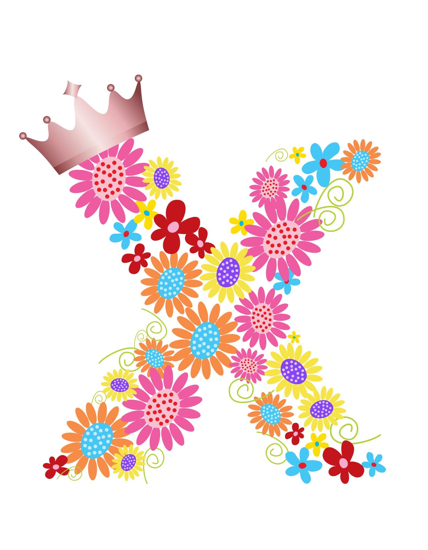 Women's Floral Alphabet X Crop Top Light Baby Pink by ZealforTee