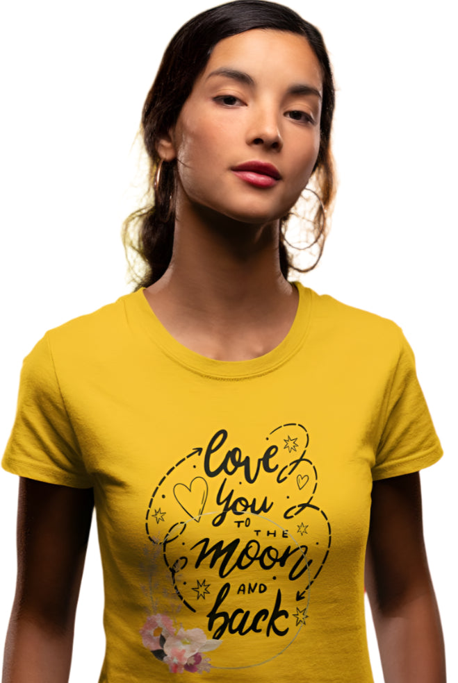 Women's Love You Moon And Back T-shirt Golden Yellow by ZealforTee