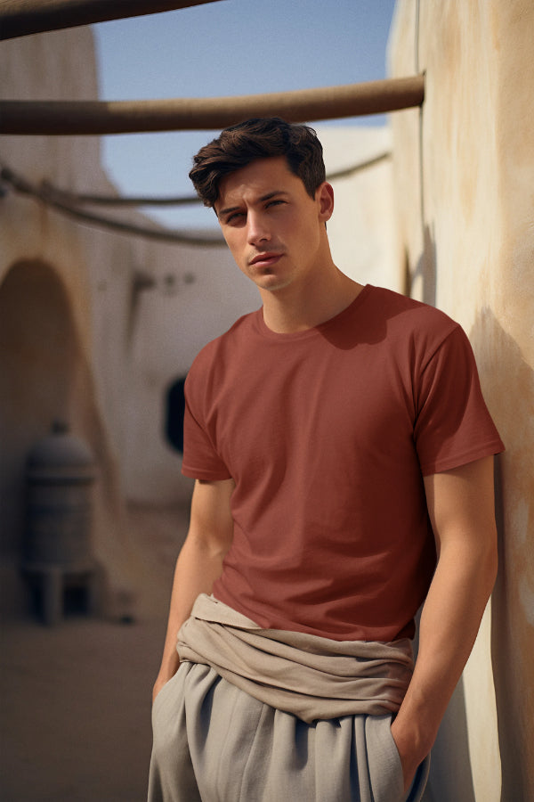 Plain Brick Red color T-shirt for Men by ZealforTee