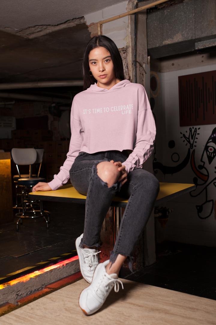 Women's Time to Celebrate Crop Hoodie Sweatshirt Maroon by ZealforTee