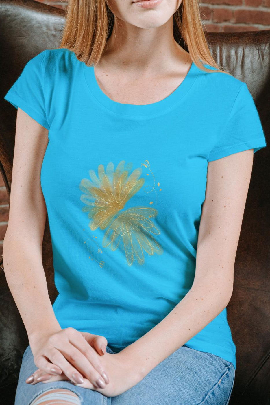 Women's Twin Flower T-shirt Sky Blue by ZealforTee