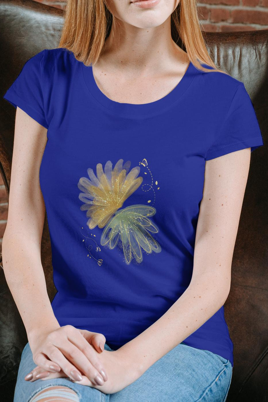 Women's Twin Flower T-shirt Royal Blue by ZealforTee