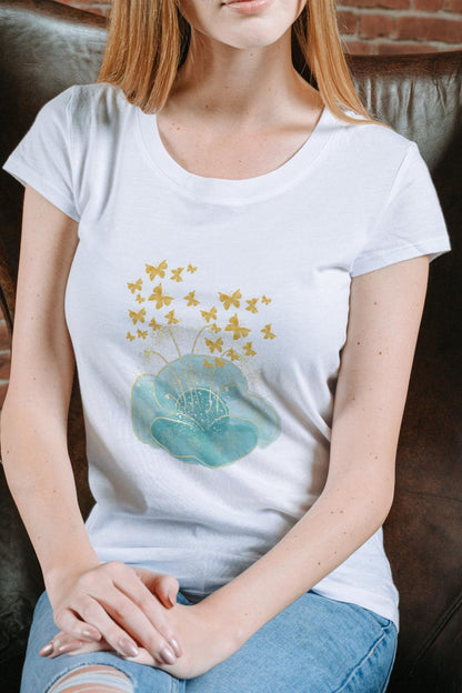 Women's Bud with Monarch T-shirt White by ZealforTee