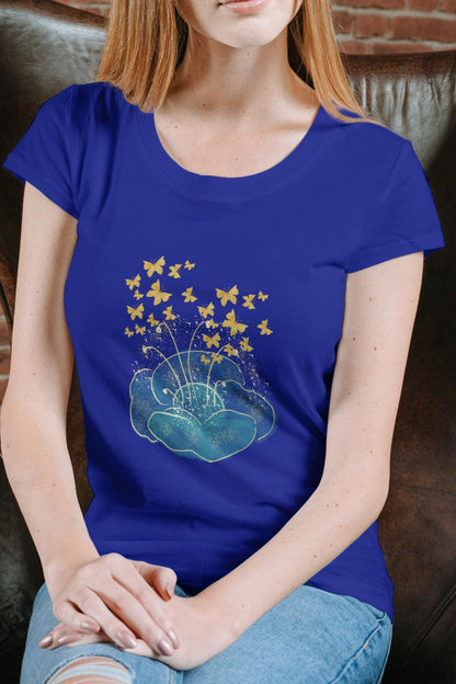 Women's Bud with Monarch T-shirt Royal Blue by ZealforTee