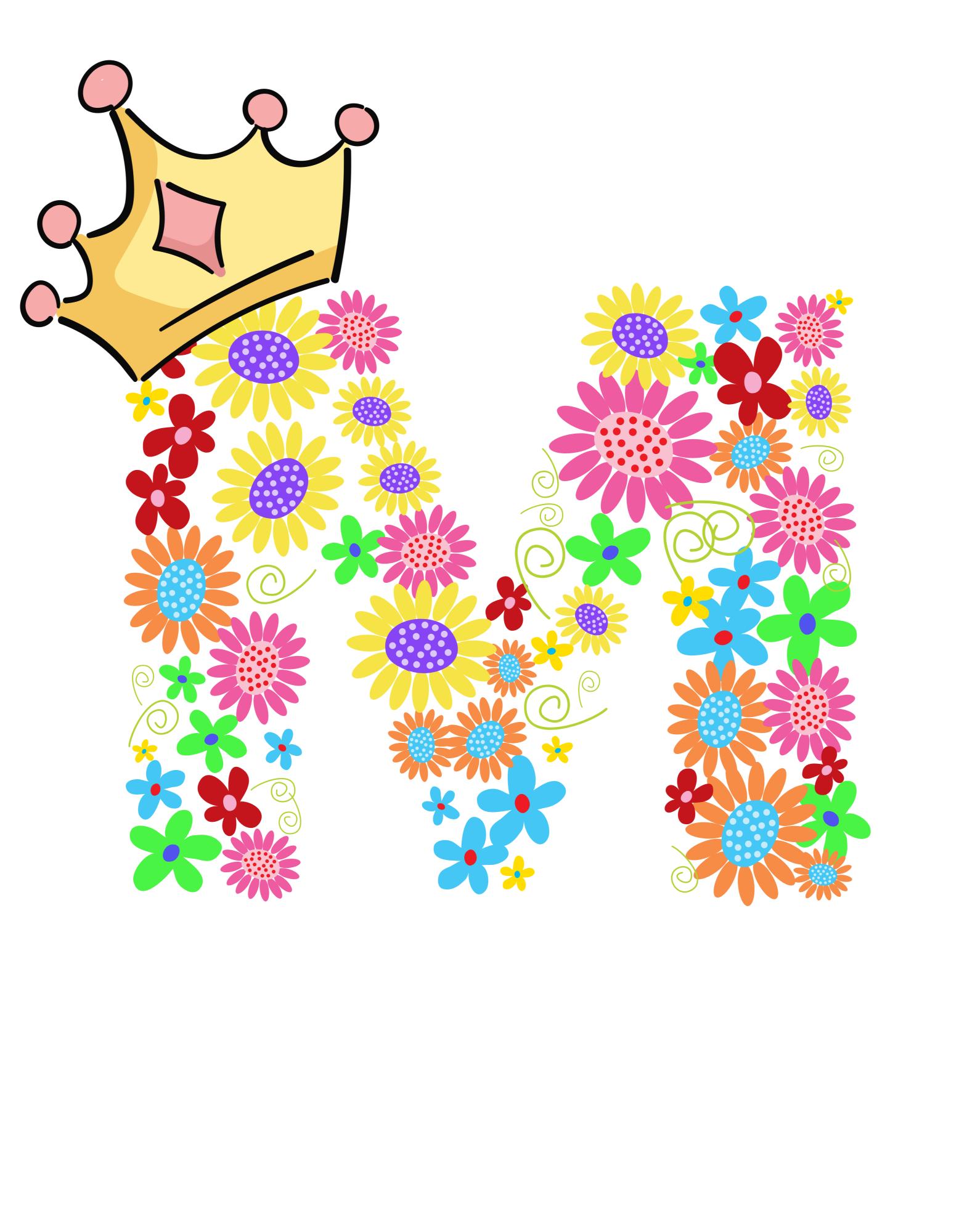 Women's Floral Alphabet M Crop Top Black by ZealforTee