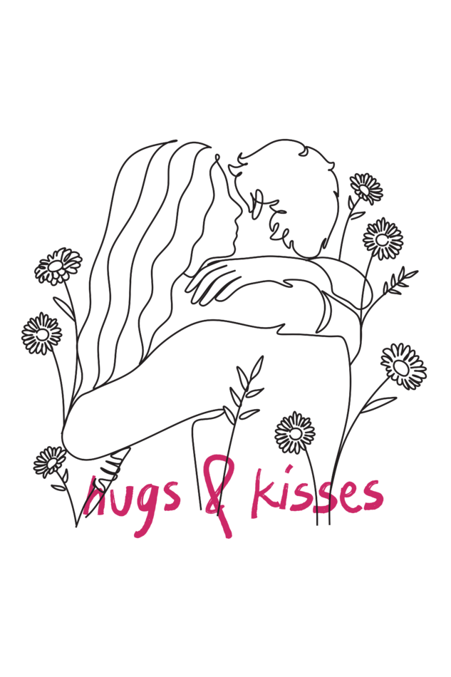 Men's Line Art Hugs N Kisses Oversized T shirt White by ZealforTee