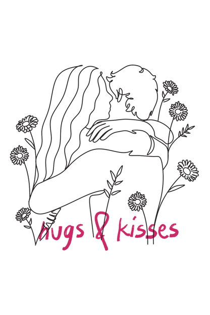 Men's Line Art Hugs N Kisses Oversized T shirt White by ZealforTee