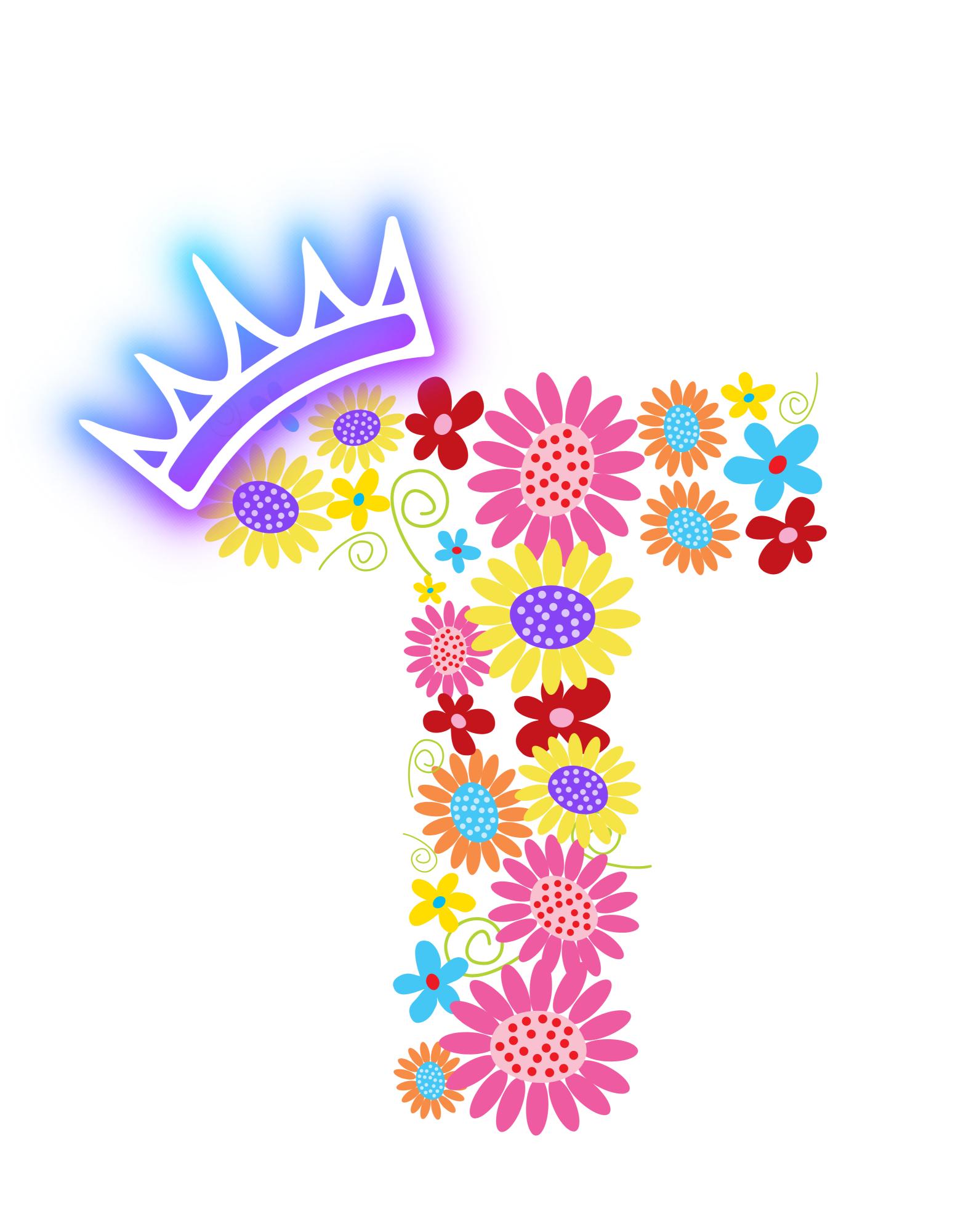 Women's Floral Alphabet T Crop Top Light Baby Pink by ZealforTee