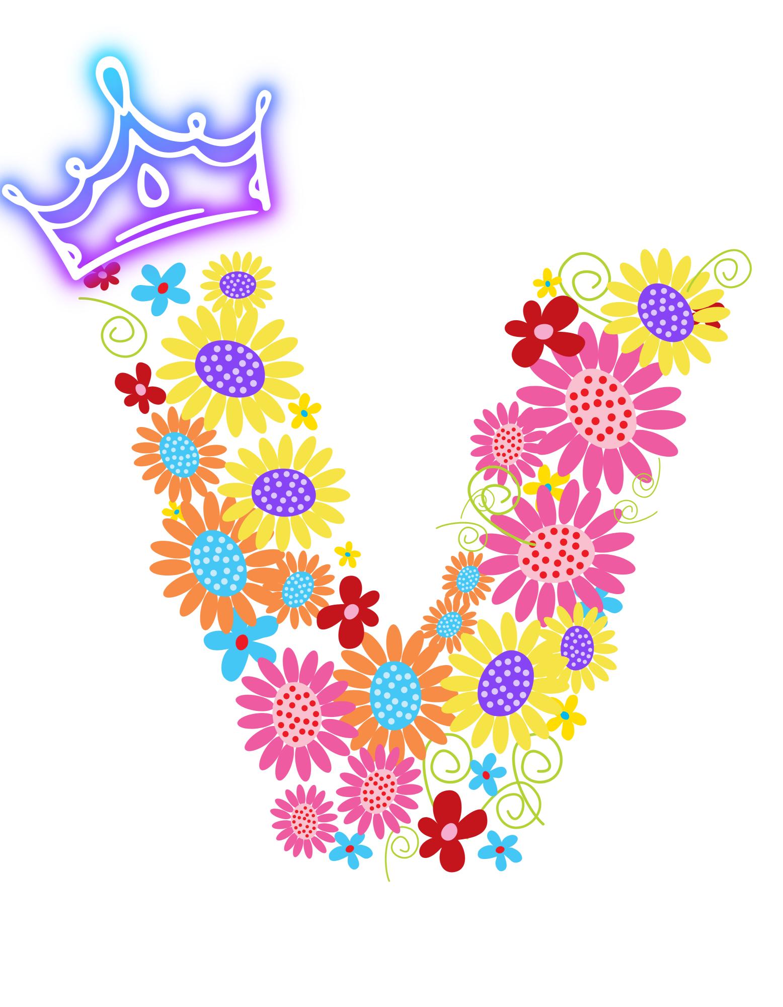 Women's Floral Alphabet V Crop Top Light Baby Pink by ZealforTee