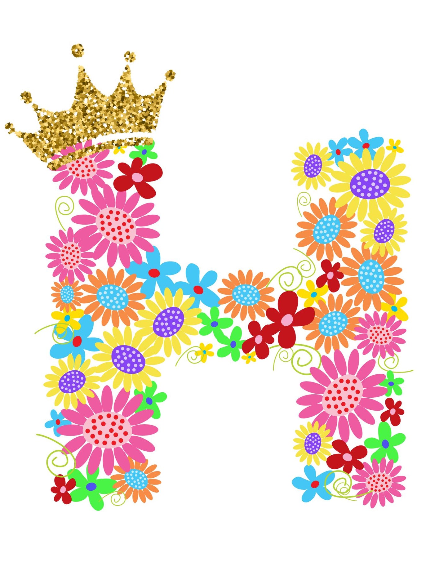 Women's Floral Alphabet H Crop Top Black by ZealforTee