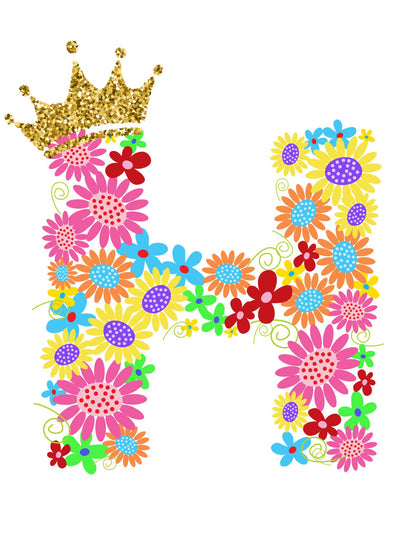 Women's Floral Alphabet H Crop Top Black by ZealforTee