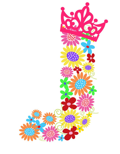 Women's Floral Alphabet J Crop Top Black by ZealforTee