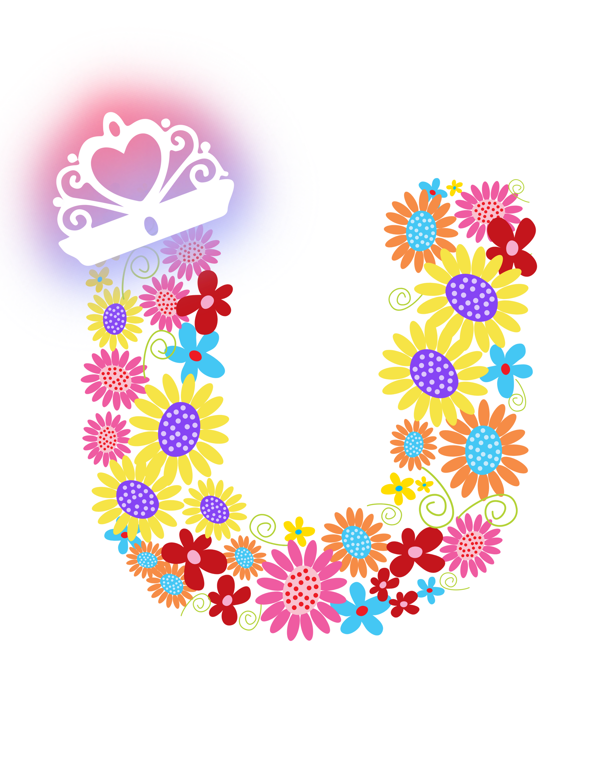 Women's Floral Alphabet U Crop Top Black by ZealforTee