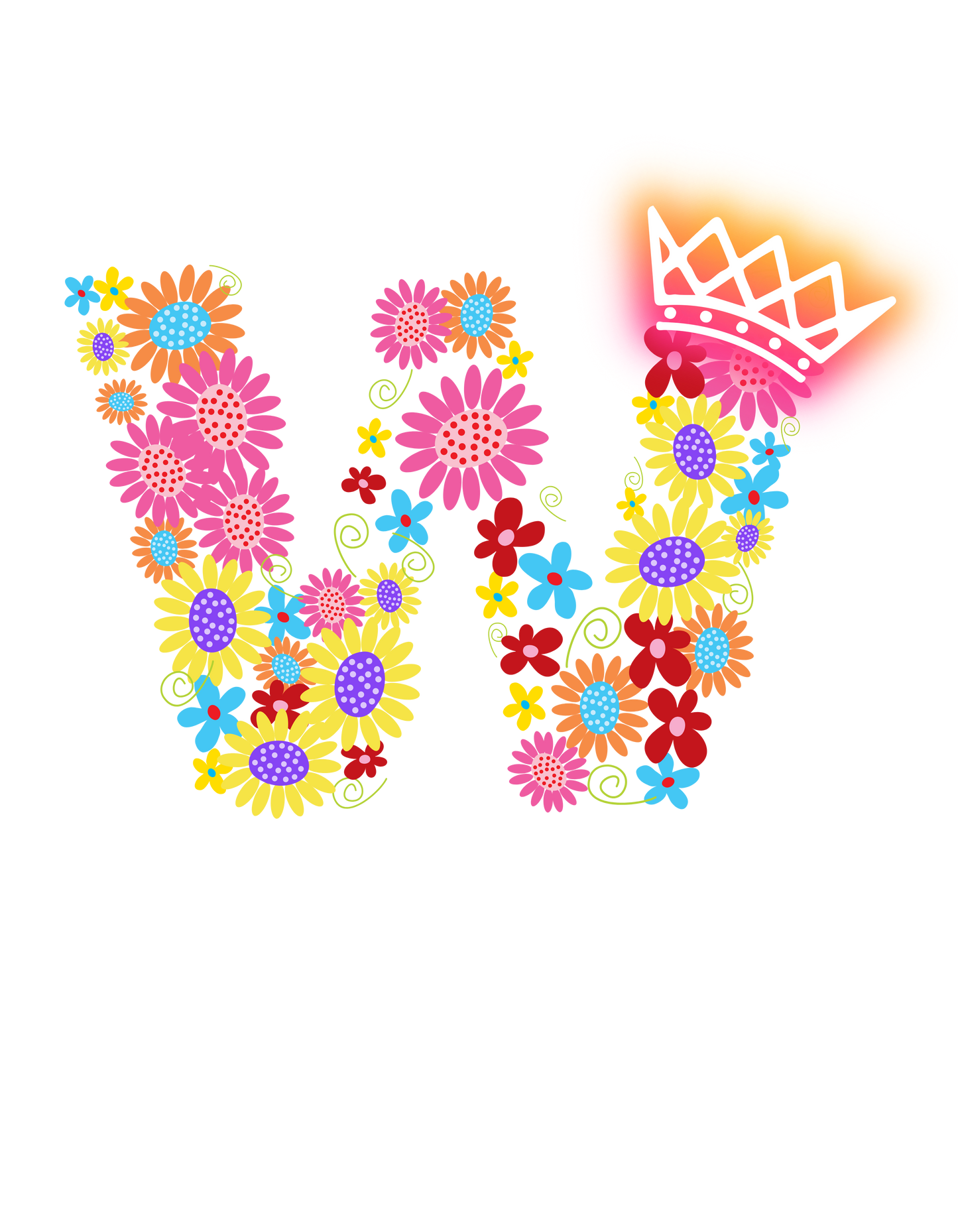 Women's Floral Alphabet W Crop Top Black by ZealforTee