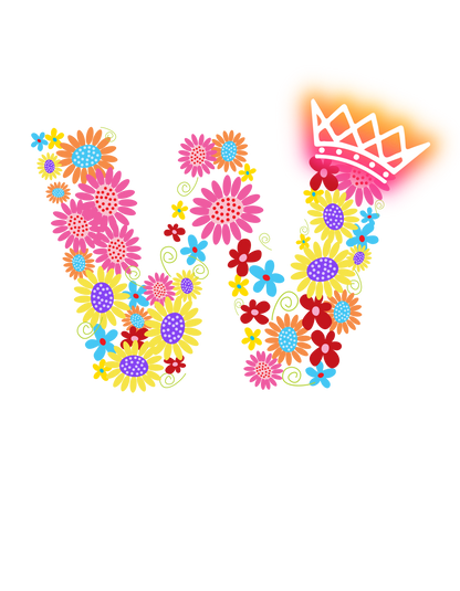 Women's Floral Alphabet W Crop Top Black by ZealforTee