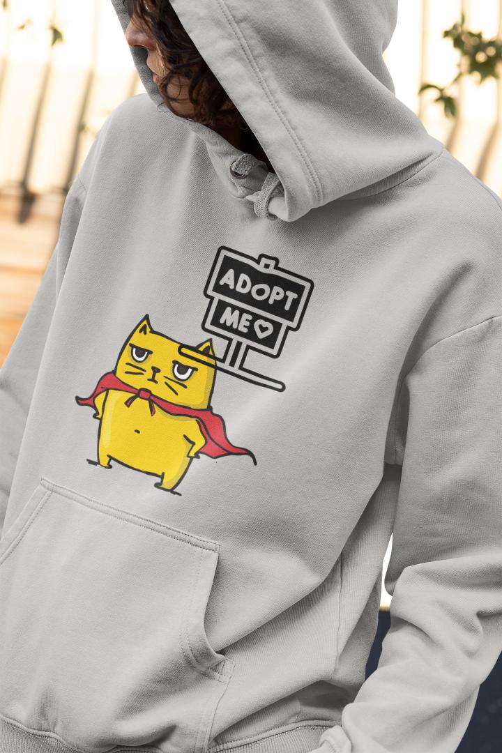 Men's Cat Adopt Me Hoodie Sweatshirt Grey Melange by ZealforTee