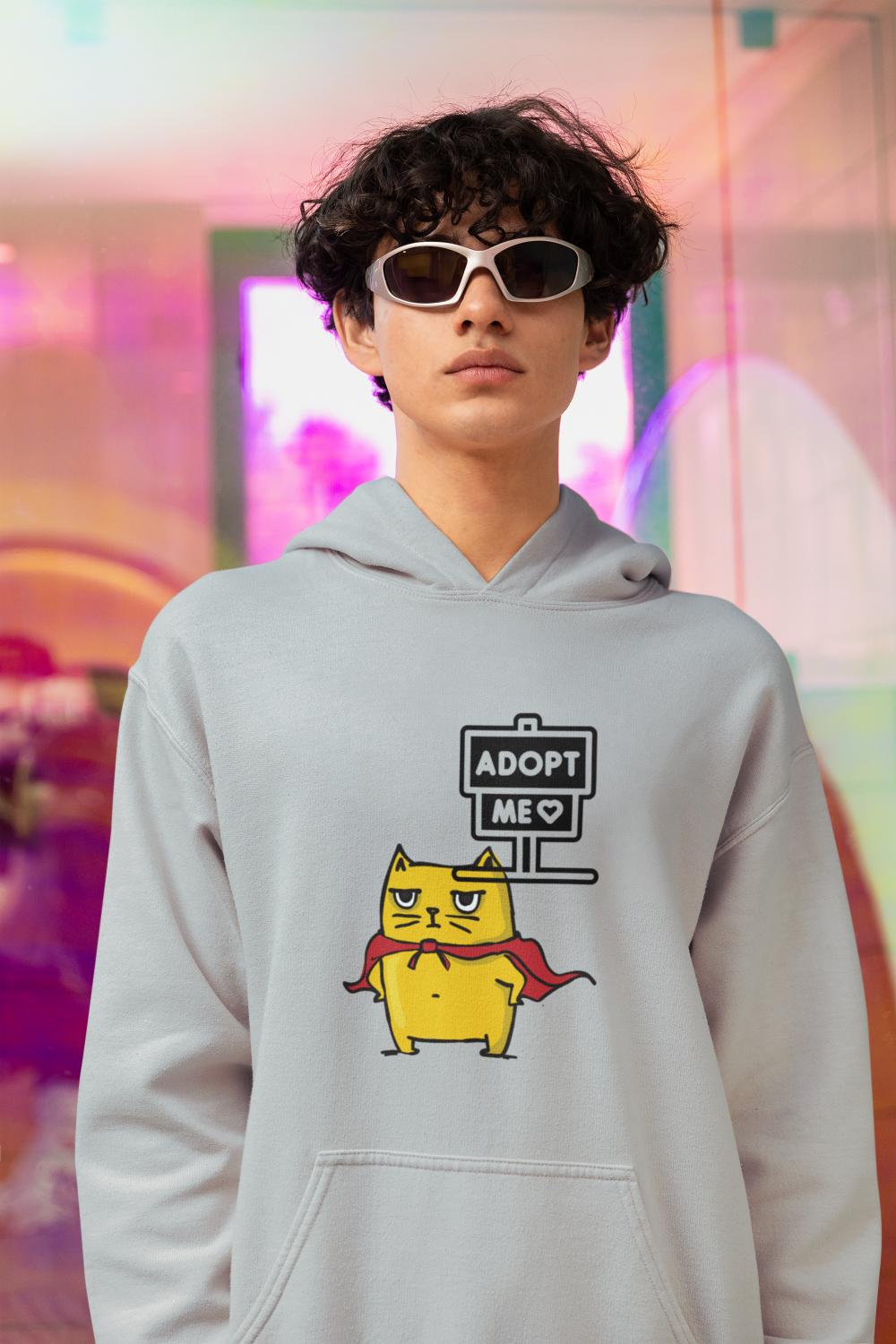 Men's Cat Adopt Me Hoodie Sweatshirt Grey Melange by ZealforTee