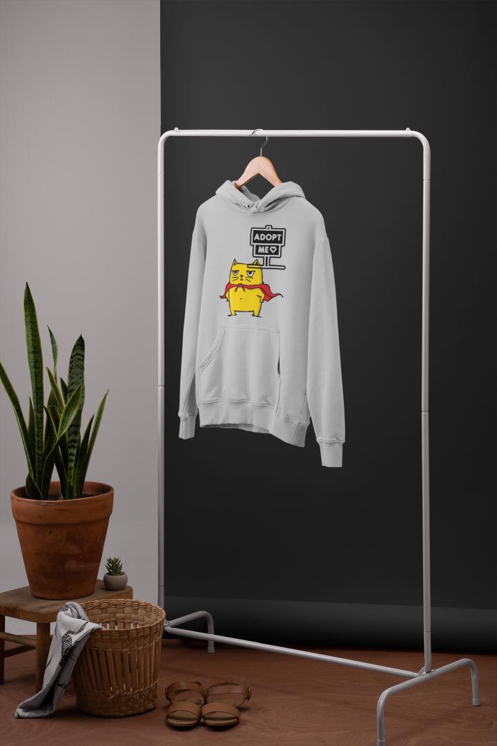 Men's Cat Adopt Me Hoodie Sweatshirt Grey Melange by ZealforTee