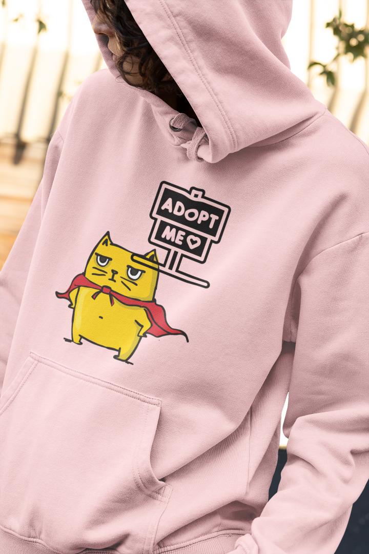 Men's Cat Adopt Me Hoodie Sweatshirt Light Baby Pink by ZealforTee
