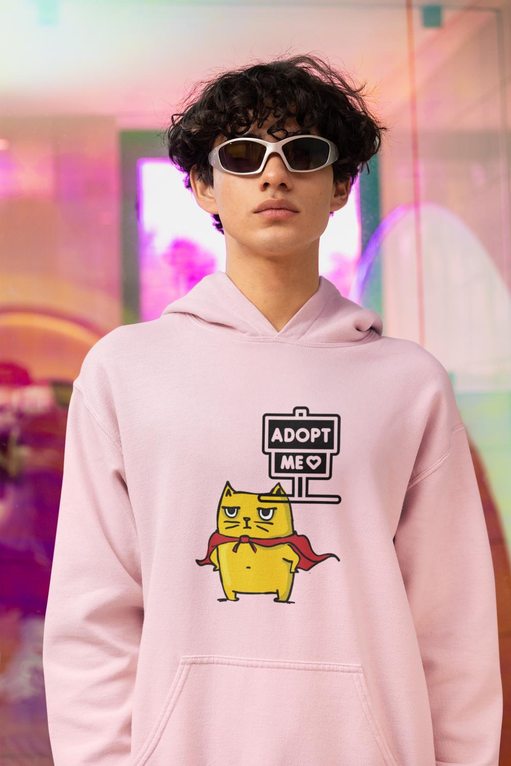 Men's Cat Adopt Me Hoodie Sweatshirt Red by ZealforTee