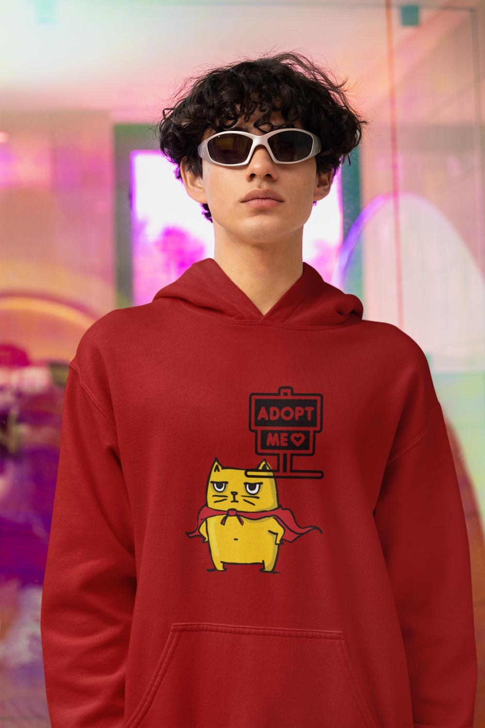 Men's Cat Adopt Me Hoodie Sweatshirt Grey Melange by ZealforTee