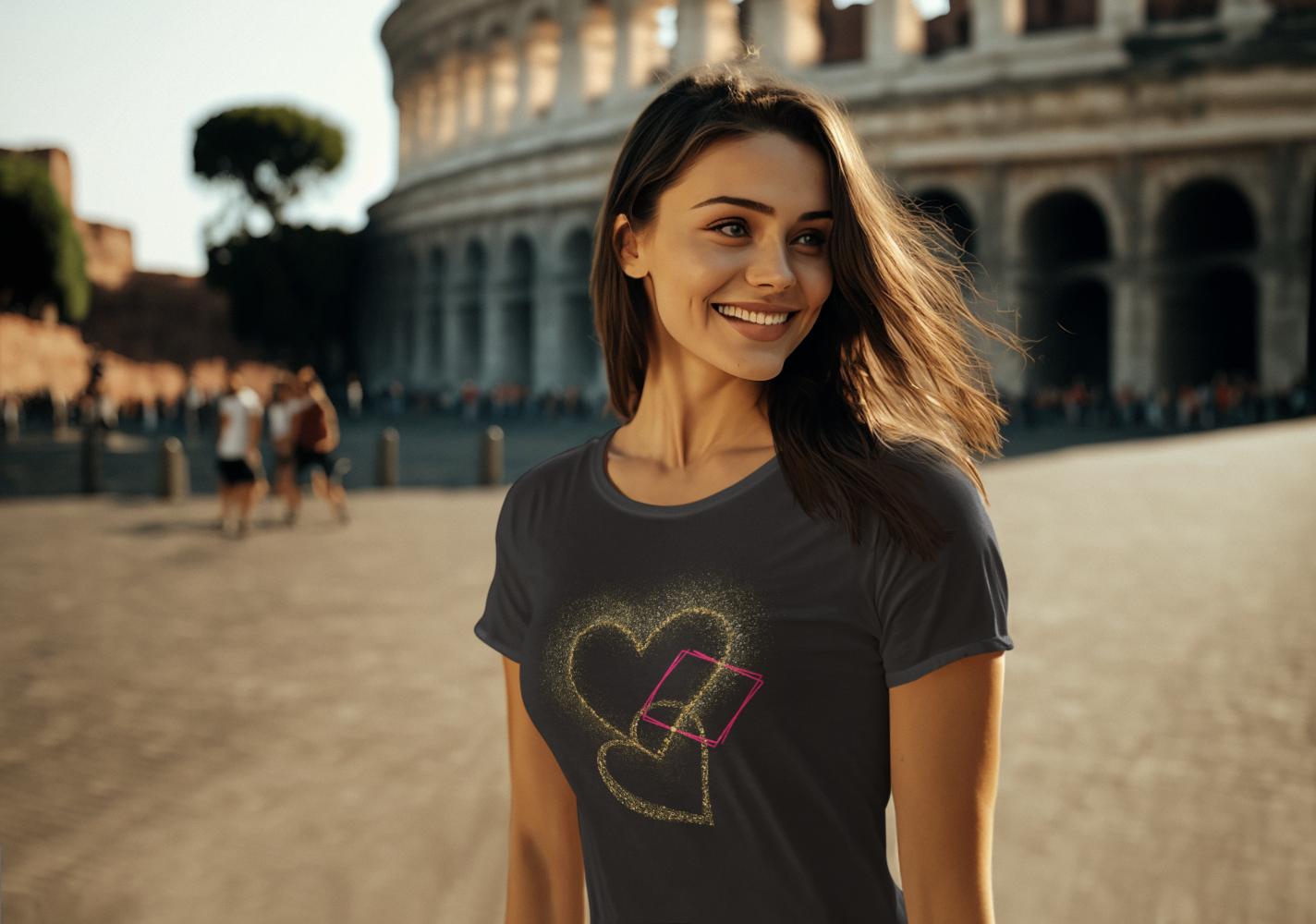 Women's Glitter Heart T-shirt Black by ZealforTee