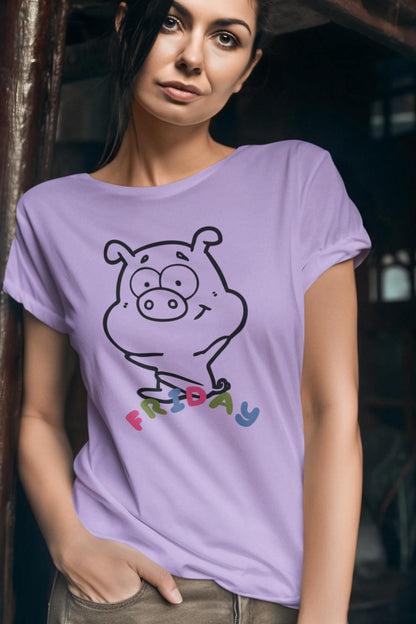 Women's Piggy Friday T-shirt Liril Green by ZealforTee