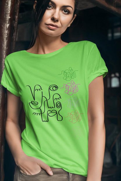 Women's Abstract Face Art T-shirt Sky Blue by ZealforTee