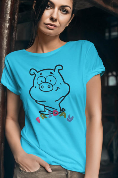Women's Piggy Friday T-shirt Golden Yellow by ZealforTee