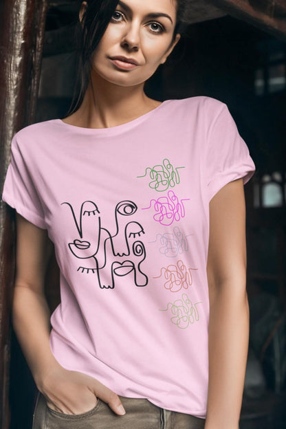 Women's Abstract Face Art T-shirt Sky Blue by ZealforTee