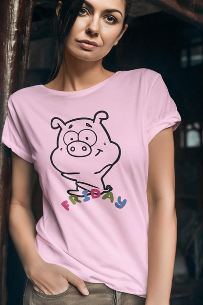 Women's Piggy Friday T-shirt Golden Yellow by ZealforTee