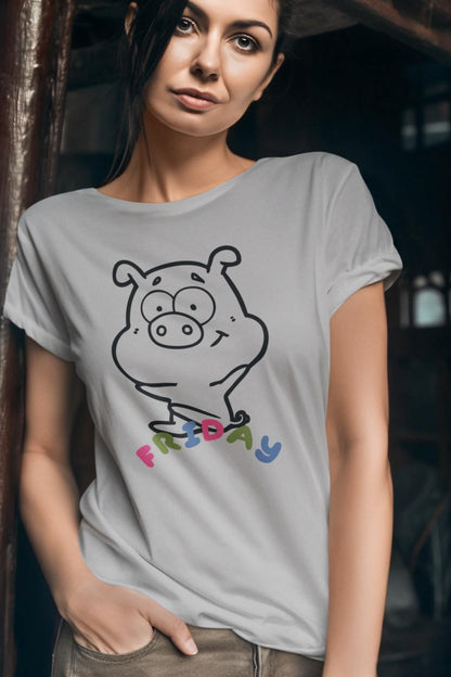 Women's Piggy Friday T-shirt Golden Yellow by ZealforTee