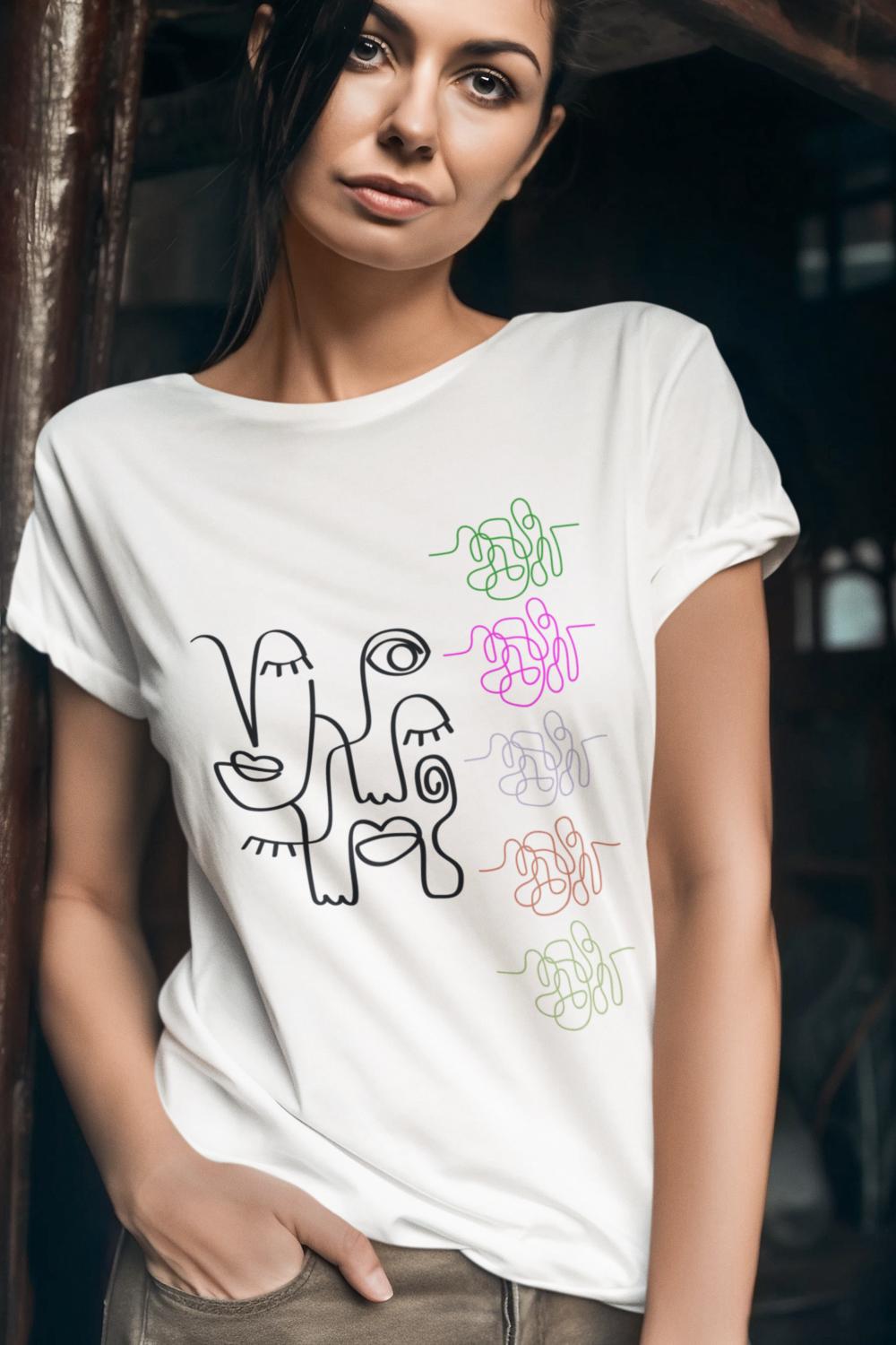 Women's Abstract Face Art T-shirt Sky Blue by ZealforTee