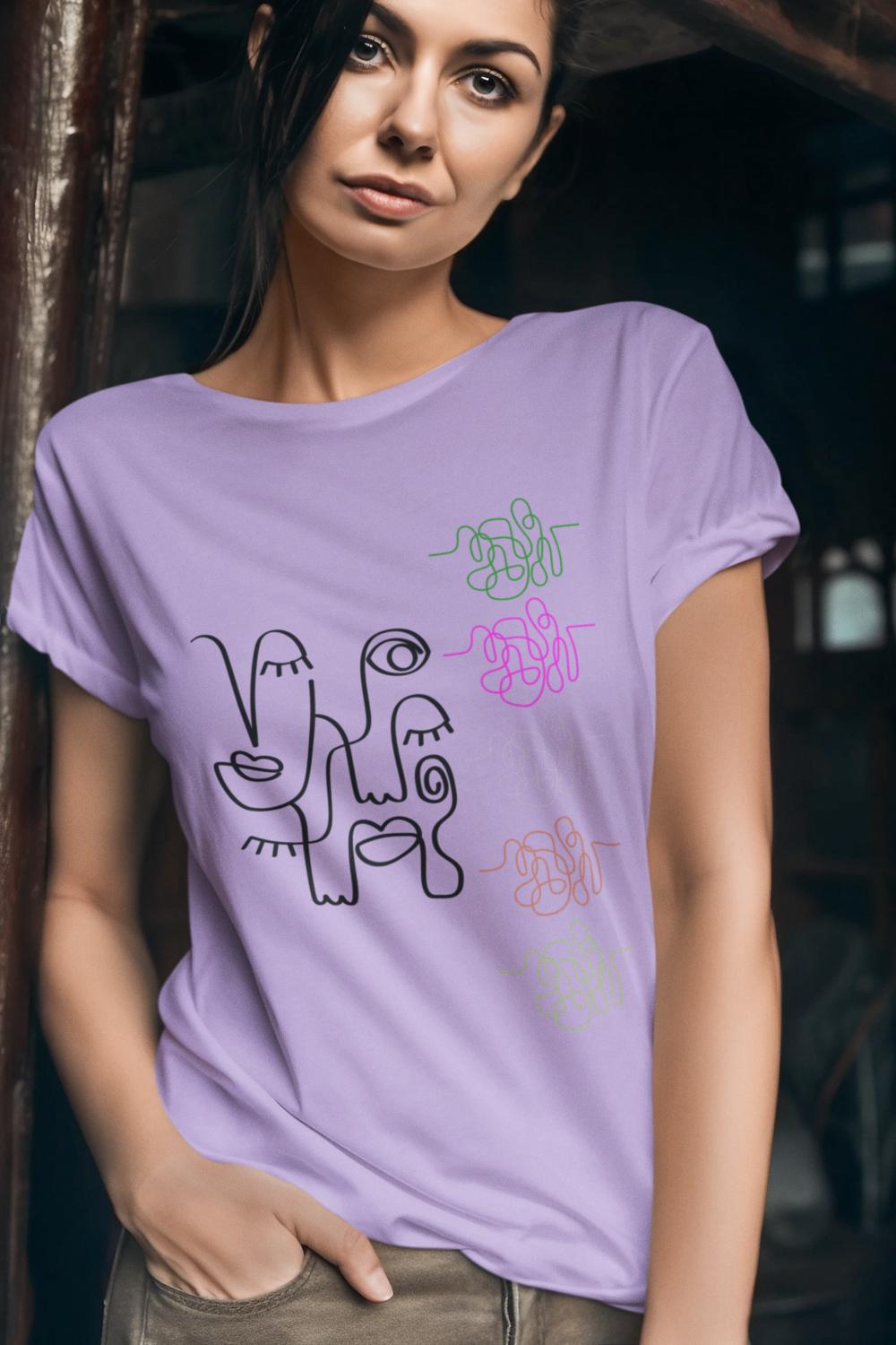 Women's Abstract Face Art T-shirt Sky Blue by ZealforTee