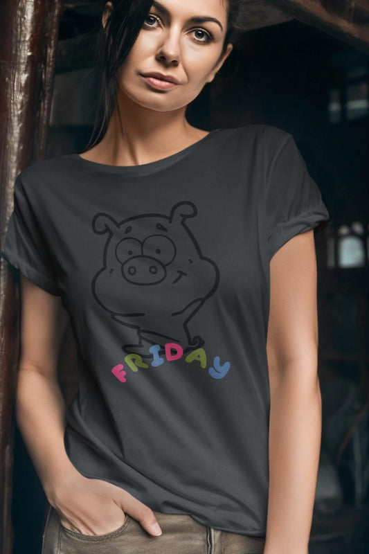 Women's Piggy Friday T-shirt Golden Yellow by ZealforTee