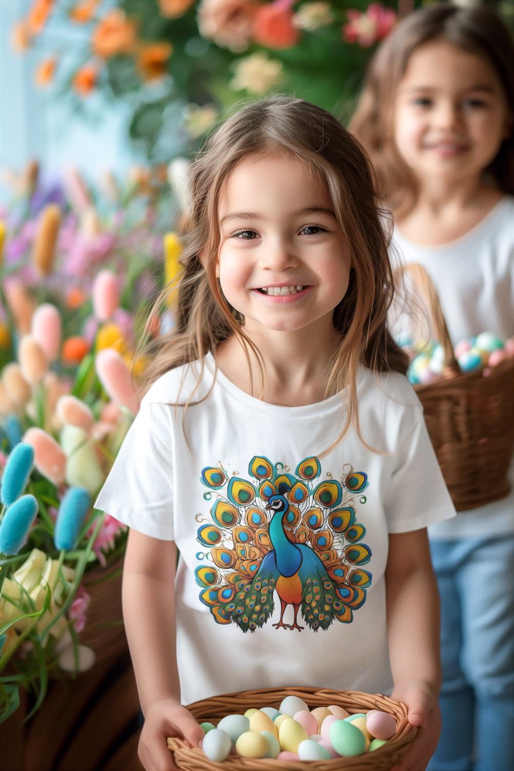 Kid's Dancing Peacock Unisex Tshirt White by ZealforTee