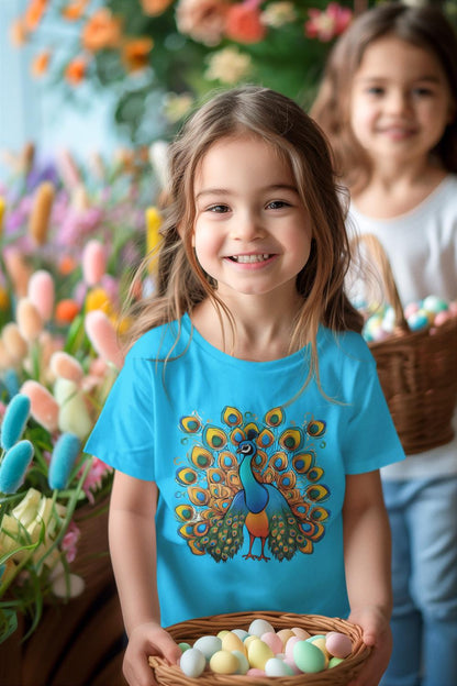 Kid's Dancing Peacock Unisex Tshirt Sky Blue by ZealforTee