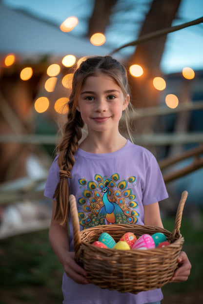 Kid's Dancing Peacock Unisex Tshirt Sky Blue by ZealforTee