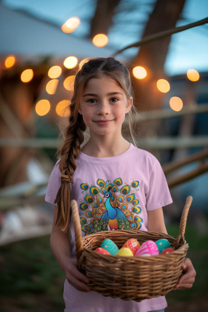 Kid's Dancing Peacock Unisex Tshirt Light Pink by ZealforTee