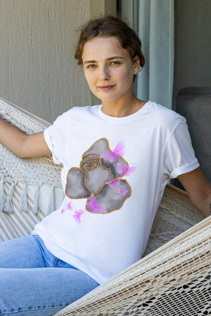 Women's Grey Rose T-shirt Sky Blue by ZealforTee