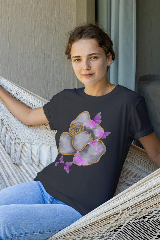 Women's Grey Rose T-shirt Sky Blue by ZealforTee