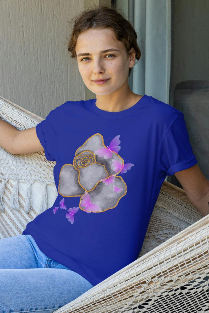 Women's Grey Rose T-shirt Sky Blue by ZealforTee