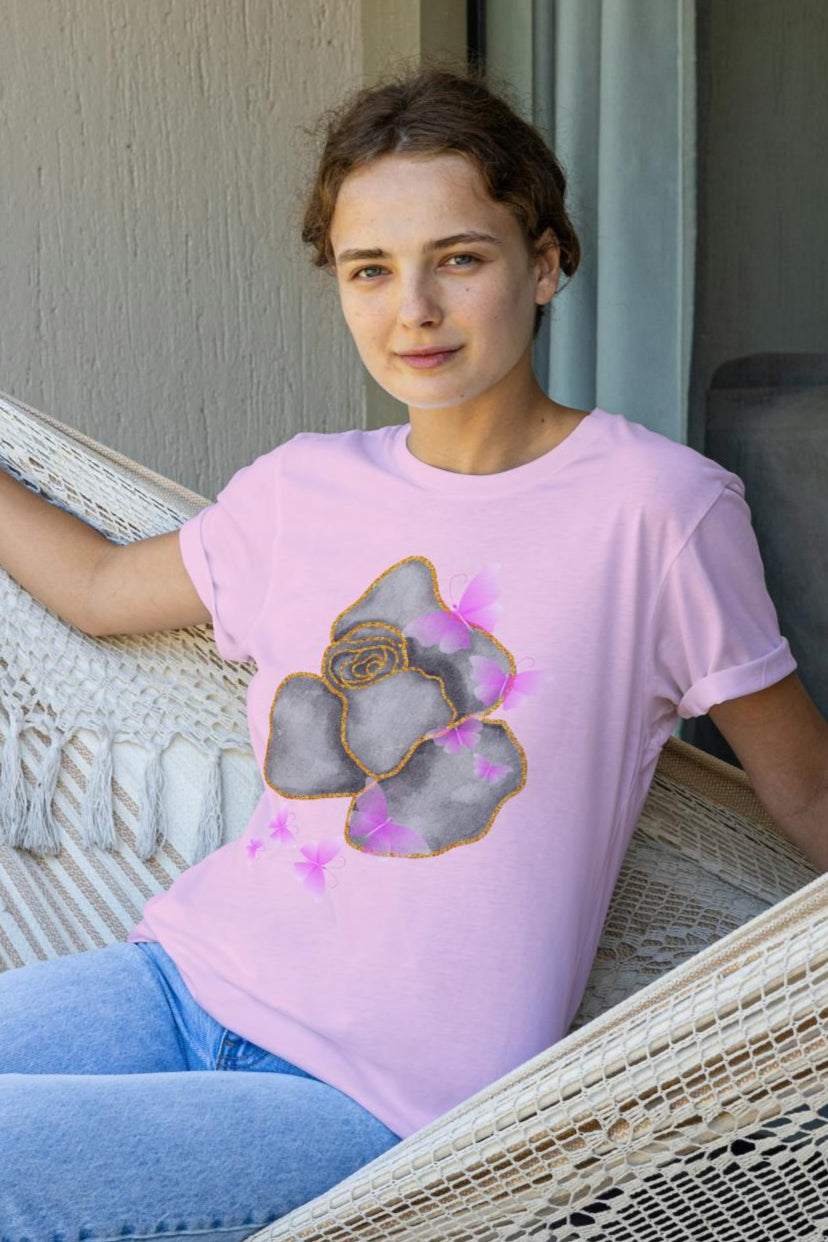 Women's Grey Rose T-shirt Sky Blue by ZealforTee