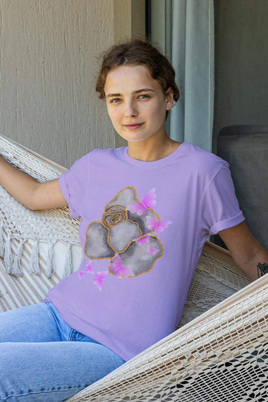 Women's Grey Rose T-shirt Sky Blue by ZealforTee