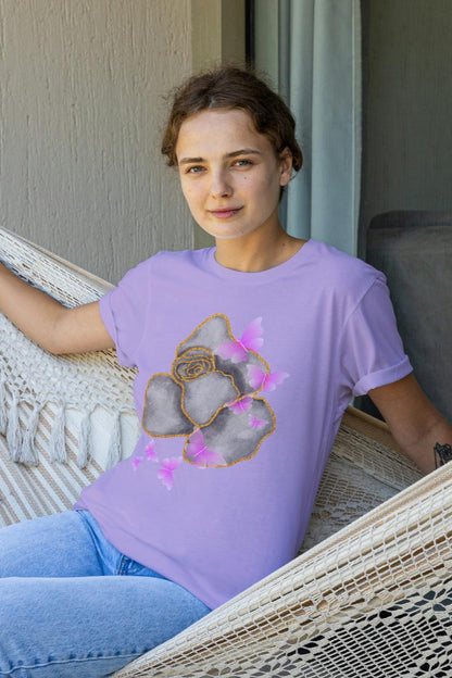 Women's Grey Rose T-shirt Sky Blue by ZealforTee