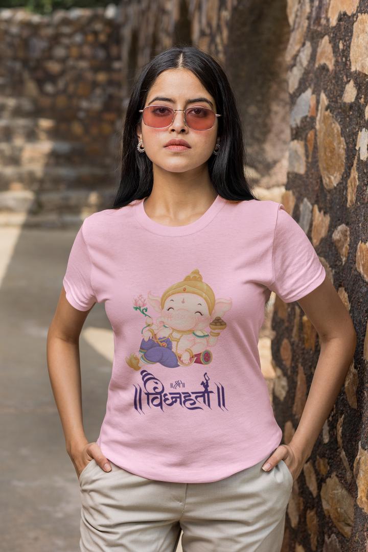 Women's Ganesh Chaturthi T-shirt Light Pink by ZealforTee