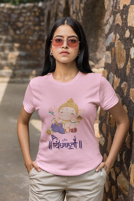 Women's Ganesh Chaturthi T-shirt Light Pink by ZealforTee