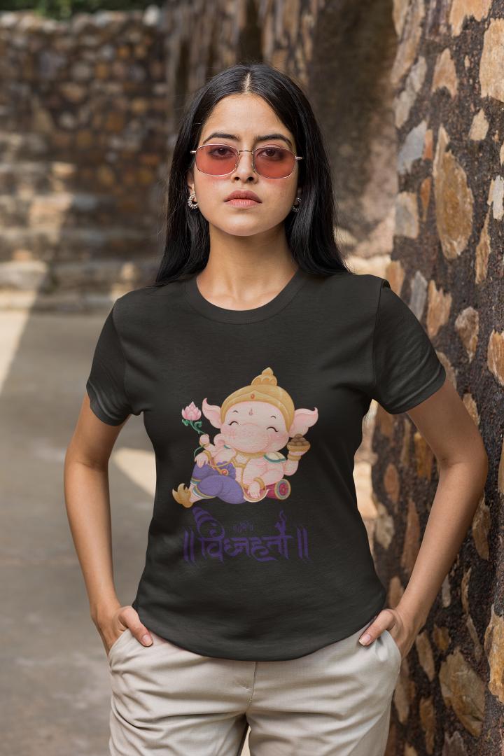 Women's Ganesh Chaturthi T-shirt Black by ZealforTee