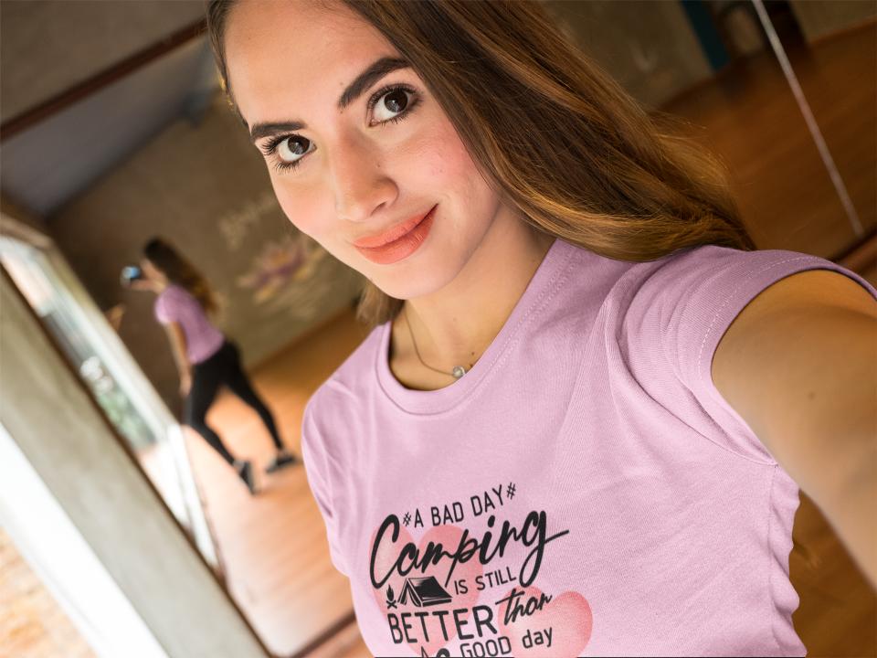 Women's Camping Is Better Than Good Working Days T-shirt Light Pink by ZealforTee